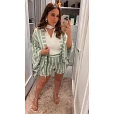 CONJUNTO DE SHORTS LISTRADO KIMONO TECIDO VISCOSE