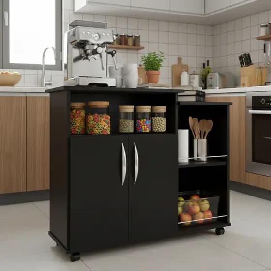 Armário Balcão Organizador para Cozinha com 2 Portas, Prateleiras e  Rodízios