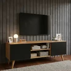 Rack Estilo Retrô de TV até 50 Polegadas com Pés Palito, 2 Portas e Prateleira - Ideal para Sala