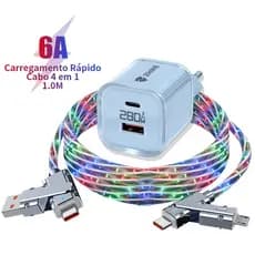 Cabo de Dados 4 Em 1 Estrela Fluida Carregamento Rápido 280W Carregador Tipo C USB A Para Micro 1 M