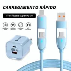 Carregador 280W  Cabo 4Em1 Silicone Roma 6A& Tipo C ip Micro USB V8 Carregamento Rápido
