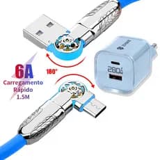 Cabo de Dados Rotacao Dupla Carregamento Rapido 280W 6A Tipo C Android 1,5 Metro Carregador