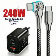 Cabo de Dados Nylon Trançado 180° Rotação Carregador Super Rápido PD Tipo C Para Tipo C