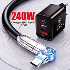 Cabo de Dados Carregamento Rápido 240W 280W Tipo C Android V8 Rotação 180 Graus 1,5Metro Silicone Líquido