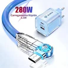 Cabo de Dados Roda de Fogo Rotação Unica Carregador 240W 280W Carregamento Rápido Tipo C Android 1,5 Metro