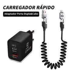 Cabo Carregador 4 Em 1 Para iP Tipo C 1,4 Metros Carregamento Rápido 6A Adaptador 280W Cherger Cable