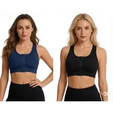 Sutiã Esportivo com Zíper Frontal Sem Costura Confortável Academia Top Feminino Respirável