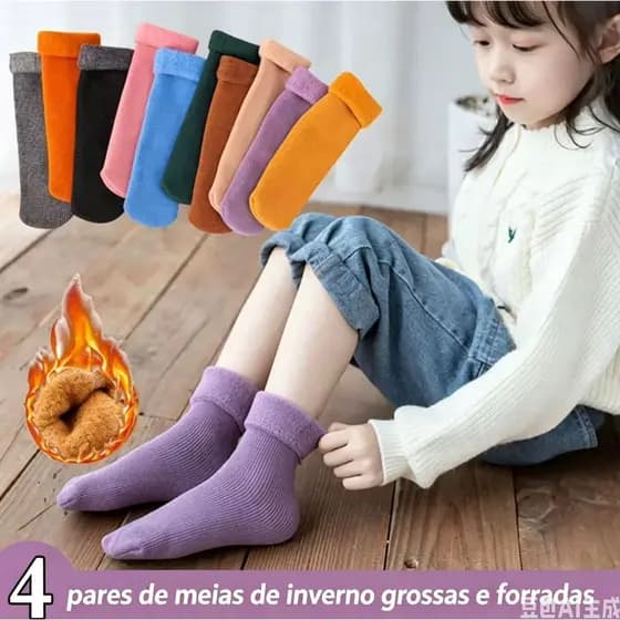 Meia Térmica Infantil Peluciada Veludo Quentinha Para Inverno