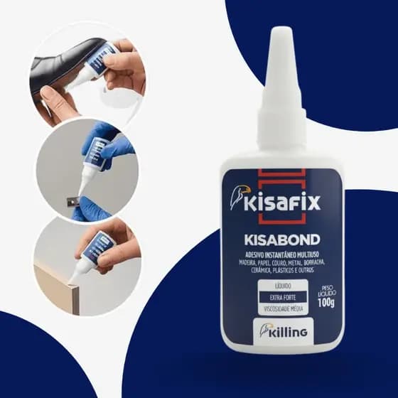 Cola Instantânea Kisafix Kisabond 100g Extra Forte Super Cola MDF Madeira Plástico Couro