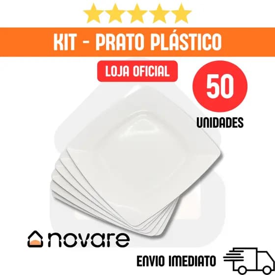 Prato Plástico Quadrado – Kit com 5 a 50 Unidades | Novare Oficial