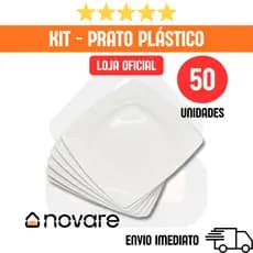 Prato Plástico Quadrado – Kit com 5 a 50 Unidades | Novare Oficial