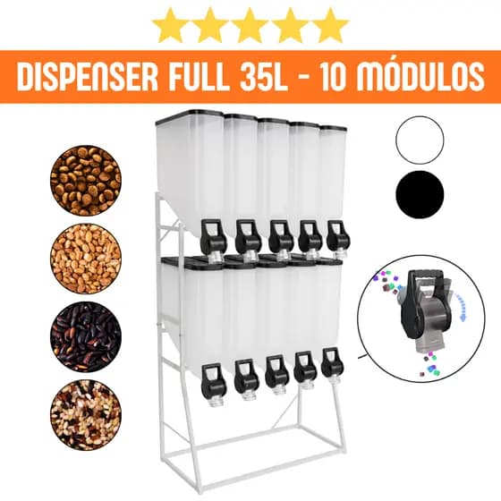 Dispenser de Ração Full 35L 10 Módulos Mec Pet | Expositor Armazenador Cães Cereais Grãos | Novare