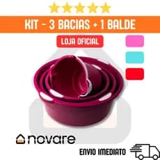Conjunto 3 Bacias + 1 Balde Plástico Resistente Acquamar Safira | 10 a 35 L | Novare