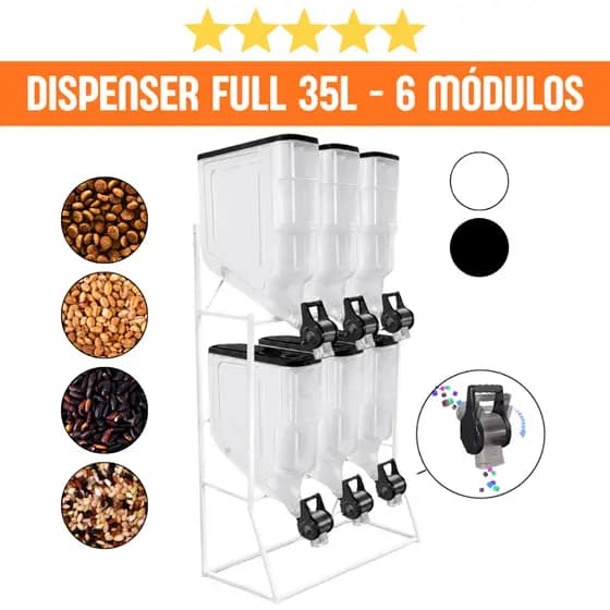 Dispenser de Ração Full 35L 6 Módulos Mec Pet | Expositor Armazenador Cães Cereais Grãos | Novare