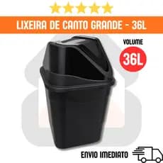 Lixeira de Canto 36L Novare | Grande Cozinha Banheiro Lavanderia | Cesto de Lixo Moderno Compacto