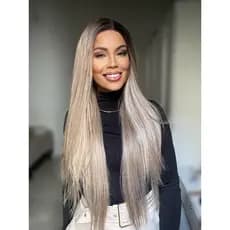 peruca Wig lace front Mayara Loira repartição livre 13x4 lisa 75cm Blend (30% humano + 70% fibra de ultra proteina