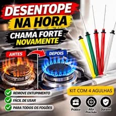 Kit Com 4 Agulha Desentupir Boca De Fogao