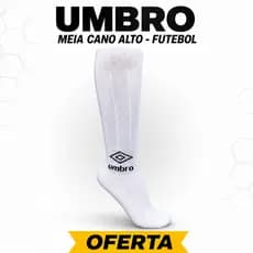 Meião Umbro Infantil Branco Futebol Futsal Cano Alto Respirável Atoalhado Original Conforto 29-34