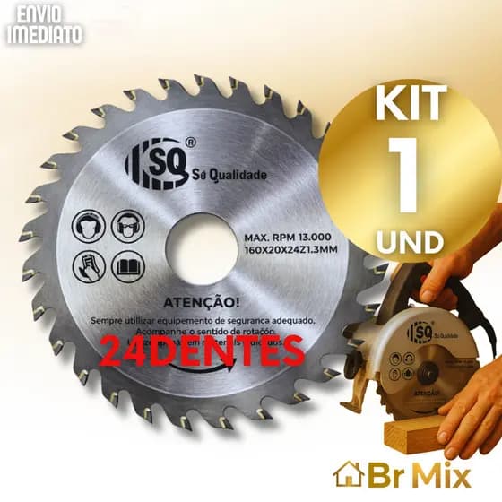Kit Disco Corte Madeira 24 Dentes 110x22,23mm Serra Circular 4" Profissional Esmerilhadeira Praticidades