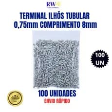 Pacote Terminais Elétricos Tubular Ilhos 0,75mm Comprimento 8mm