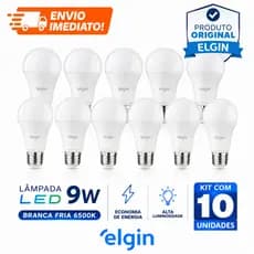 LÂMPADA LED ELGIN 9W KIT COM 10 UNIDADES LÂMPADA BULBO LED 6500K BRANCA FRIA E27 BIVOLT  ECONÔMICA ALTA LUMINOSIDADE