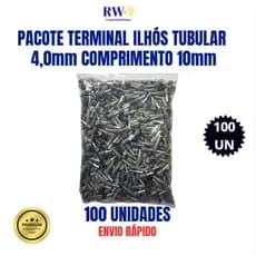 PACOTE TERMINAL ELETRICO ILHÓS TUBULAR 4,0mm COMPRIMENTO 10mm