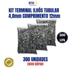 Kit Terminais Elétricos Ilhós Tubular 4mm 300 unidades