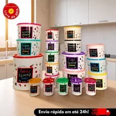 Kit Jogo 20 Potes para Mantimentos Organizar Alimentos Cozinha Tapuer 6 Litros