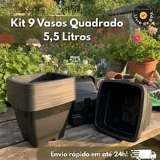 Kit 9 Vasos Quadrados Preto M 5.5 L Horta Planta Casa Jardim Mudas