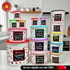 Kit Mantimento 15 Peças Pote Colorido Adesivo Decorado Tapuer