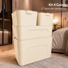 Kit Jogo 4 Caixas Organizadoras C/Tampa 9L 18L 31 Litros Cesto Brinquedos Escritório Roupa Livro