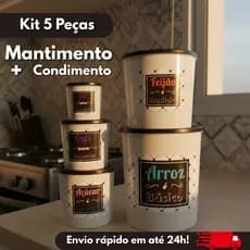 Kit Mantimentos Jogo Cozinha 5 Peças Pote Redondo de Plástico Armazenamento de Alimentos 7 Litros