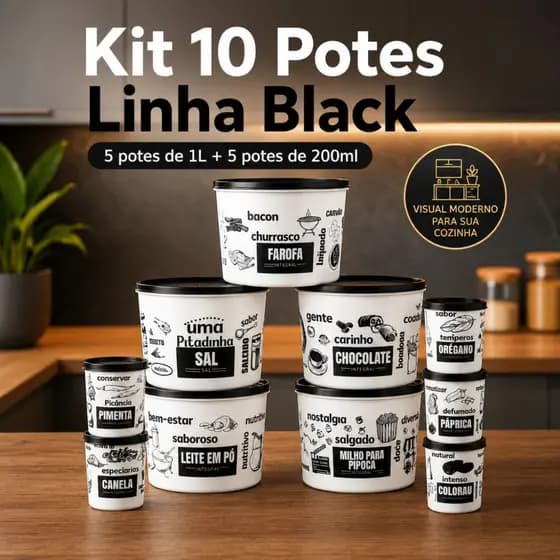 Kit Jogo 10 Peças Mantimento Hermetico Decorado Potes Condimentos Alimentos Cozinha Casa