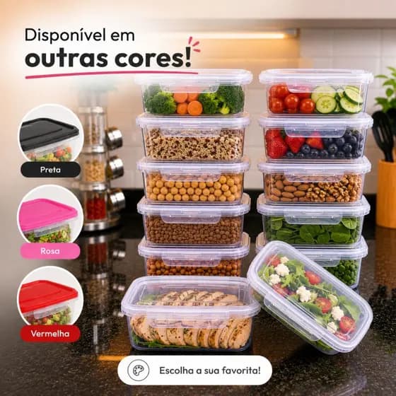 Kit Jogo 10 Marmita fitness Potes 800ml Travas Coloridas BPA FREE Organizadores Alimentos