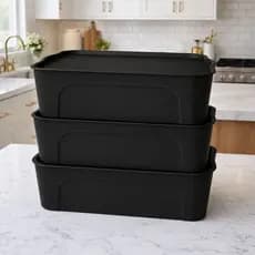 Kit 3 Caixas Organizadoras 18L Multiuso Preta Empilhável Resistente Brinquedo Roupa Acessorios Casa
