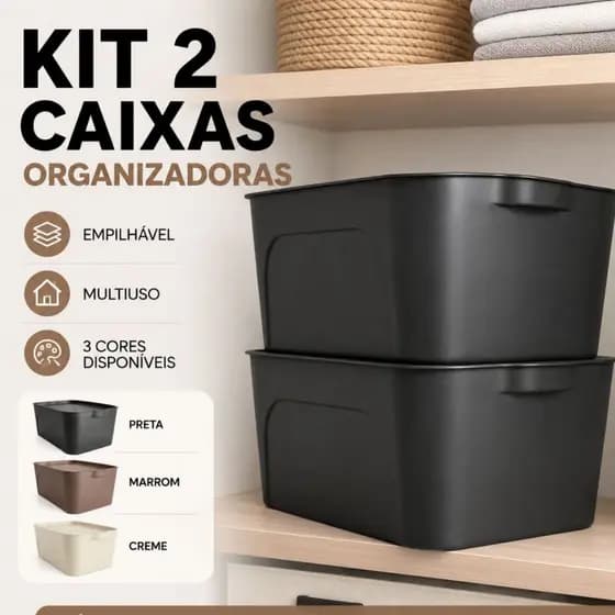 Kit 2 Caixas Organizadoras 9L Cestos Empilhável Com Tampa Multiuso Quarto Closet Lavanderia