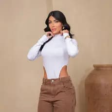 Body Feminino Tamanho Único Suplex Premium Cavado Manga Longa Gola Alta Elegante Fashion
