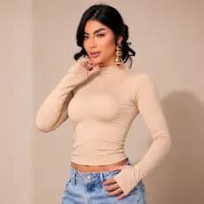 Cacharrel Gola Alta Feminina Mangas longas com furo dedinho Estilo Gringa Ideal para Inverno