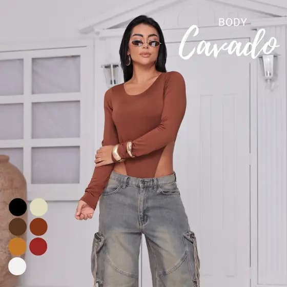 Body Feminino cavadão gola baixa Manga Longa gola baixa Suplex Premium Forrado Tamanho Único Modelagem Ajustada