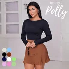 Cropped Polly Manga Longa Costas Abertas Suplex Premium Tamanho Único