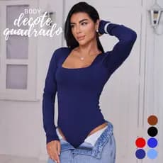 Body Thais Feminino Manga Longa Decote Quadrado Suplex Premium Forrado Tamanho Único