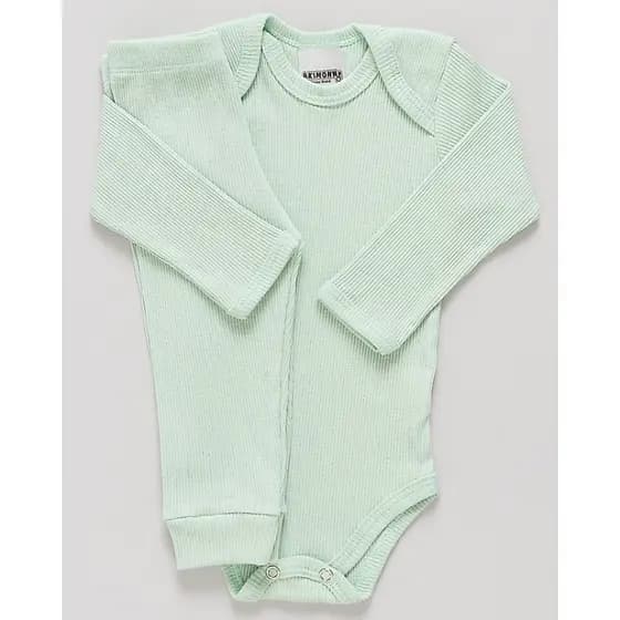 Conj Body e Calça Bebê Antialérgico Pagão Canelado Longo Verde 100% Algodão