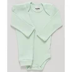 Conj Body e Calça Bebê Antialérgico Pagão Canelado Longo Verde 100% Algodão