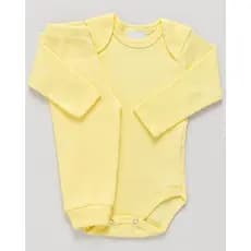 Conj Body e Calça Bebê Antialérgico Pagão Canelado Longo Amarelo 100% Algodão
