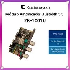 ZK-1001U Módulo Amplificador Bluetooth 5.3 Mono 100W com Graves e Agudos Entrada AUX + USB + TWS