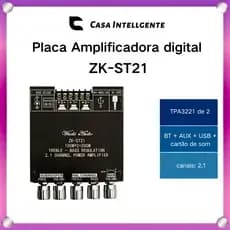 Placa Amplificadora digital bluetooth ZK-ST21 2.1 Canais 100W + 200W chip subwoofer TPA3221 DC12-30V 10A
