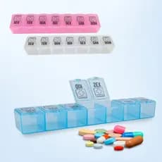 Porta Comprimido Organizador De Remédios Semanal Retangular Transparente Rosa Azul - TOP UTIL