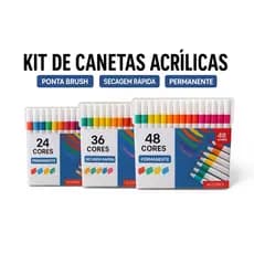 Kit 24/36/48 Canetas Marcador Acrílico Permanente Colorida Brush Com Ponta Macia Muitas Cores