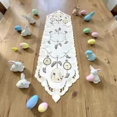 Caminho de Mesa e Jogo Americano e Toalha Páscoa Bordado com Coelho e Ovos | Decoração Mesa Posta