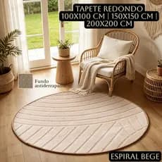 Tapete Redondo 100x100cm 150x150cm 200x200cm Macio Antiderrapante Estampa Espiral